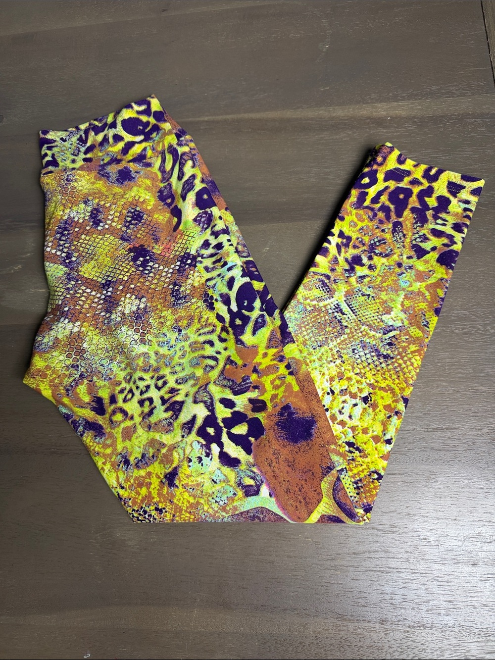 Liquido Girls Neon Animal Print Leggings - Yellow & Purple